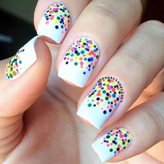 Adorable vibrant colors polka dots on white base nail art