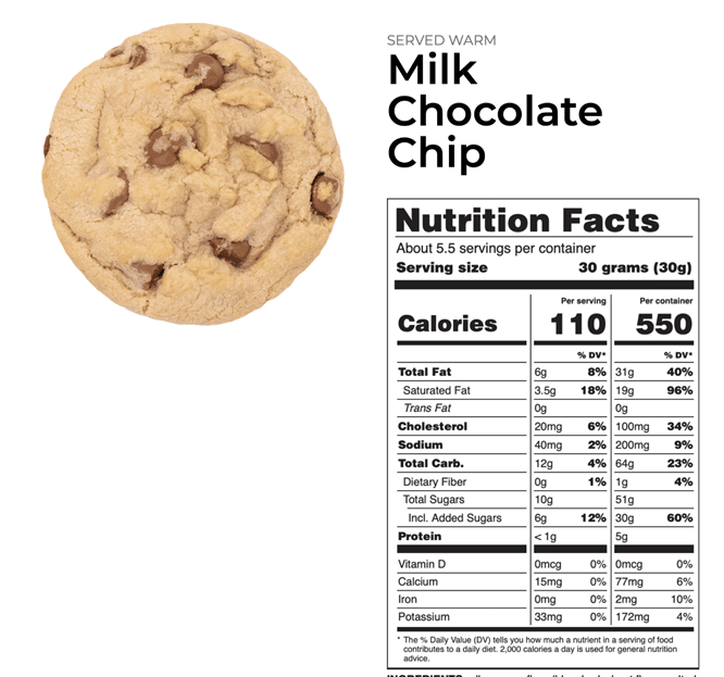 Milk choclate chip Calorie Count
